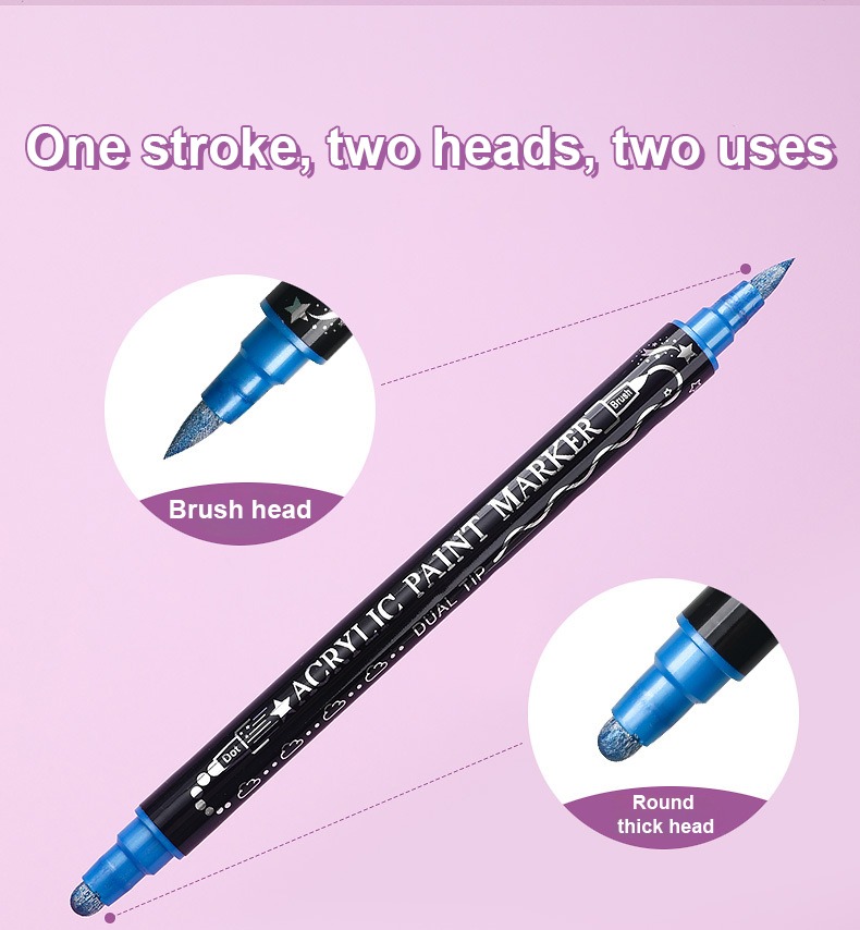 one stroke, two heads, two uses-Double-Headed Acrylic Metal Coloring Marker Pen 