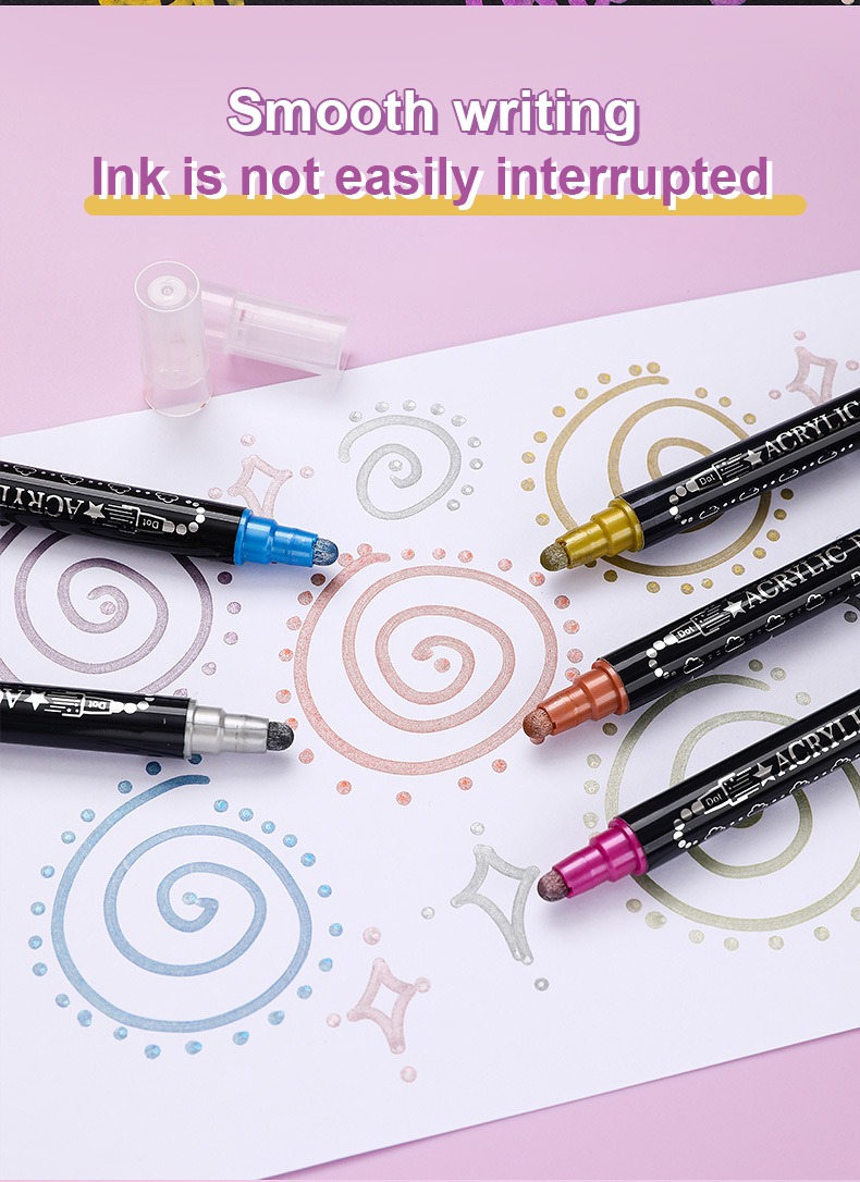 ink is not easily interrupted -Headed Acrylic Metal Coloring Marker Pen 