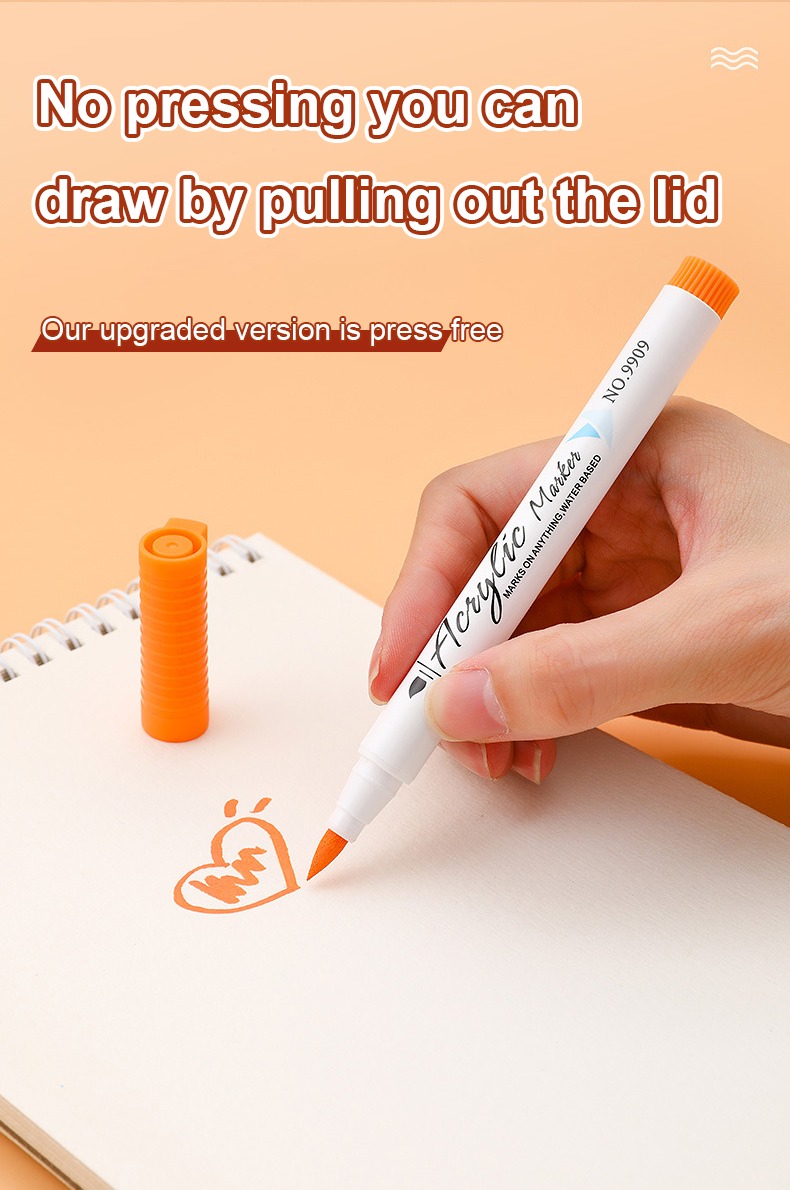 no pressing you can draw by pulling out the lid-Soft-headed Acrylic Markers Paint Pen Set